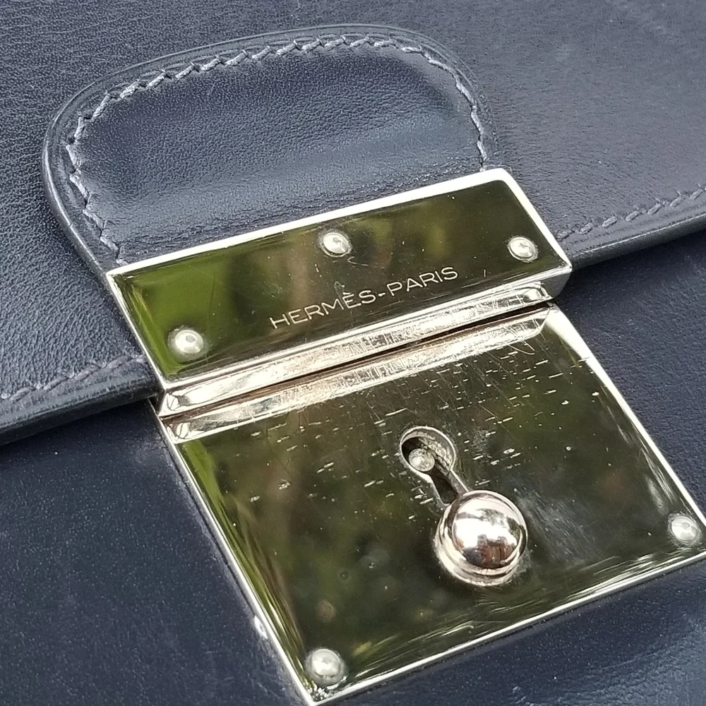 Hermès Paris Sac à dépêches briefcase in dark Navy box leather Vintage